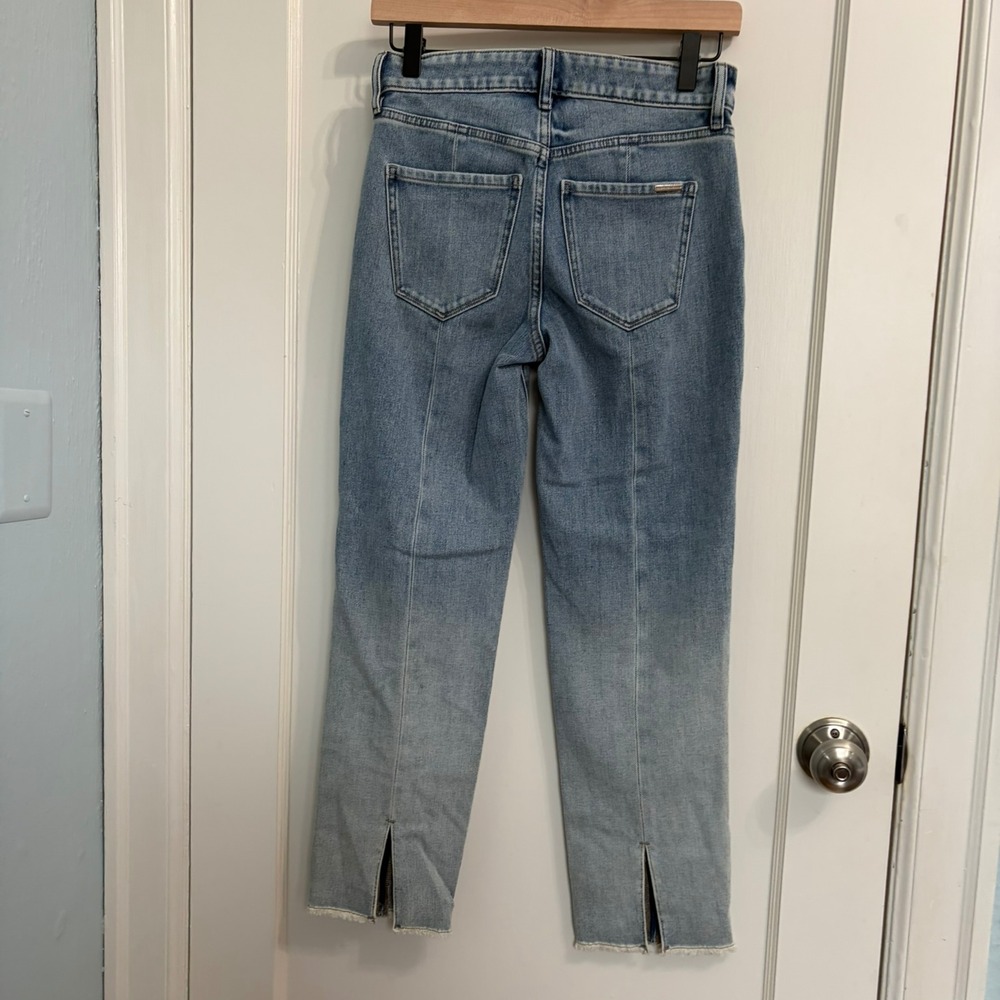 WHBM High-Rise Straight Jeans Size 00 Light Wash Raw Slit Hem Pintuck - Picture 3 of 14